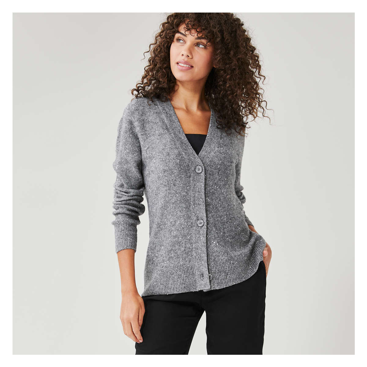 Sequin Cardigan in Dark Grey Mix from Joe Fresh